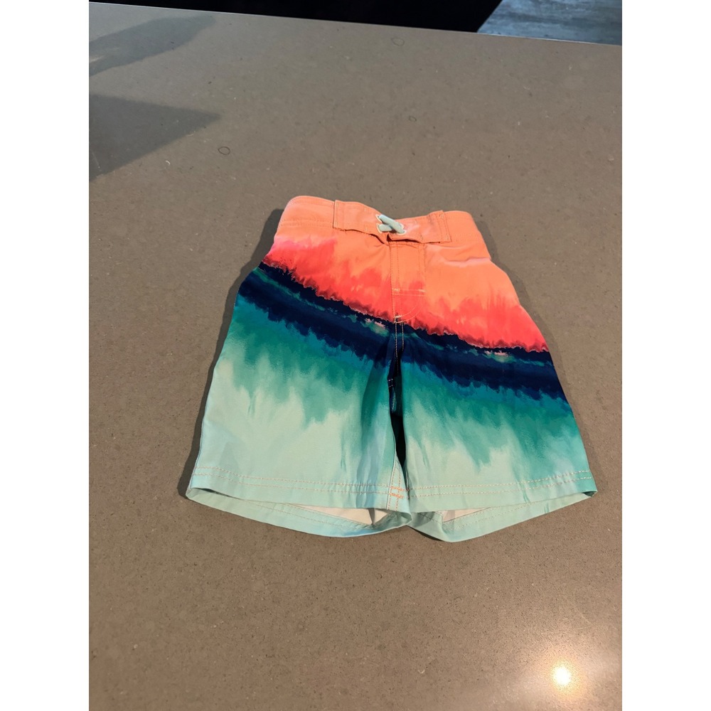 Wonder Nation Kids Swim Trunks XS 4-5 Tie Dye Orange Blue Green Elastic Waist